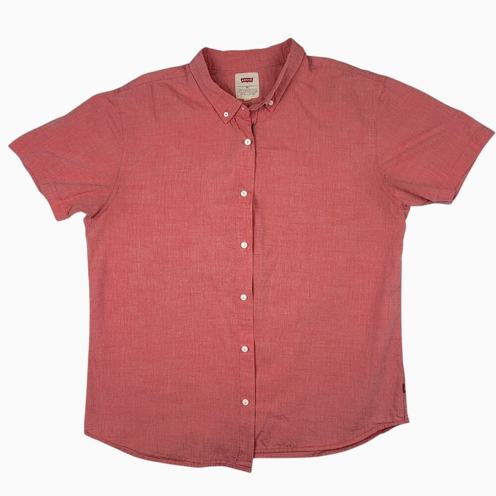 Levi's Men's XXL Coral Pink Linen Button Down Vintage Short Sleeve Shirt Casual